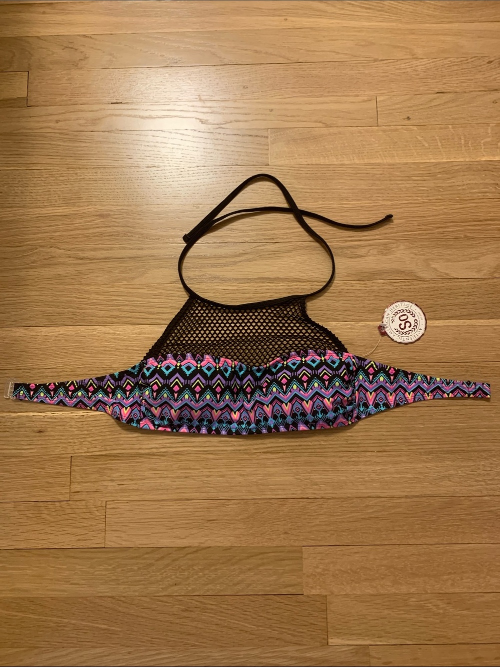 SO Girls Black Mesh & Multicolor Zigzag Bikini Top